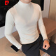 Pierre Cardin men's half turtleneck long-sleeved T-shirt spring and autumn thin slim fit mid-collar bottoming shirt with tight inner top knitted black 2XL one size too small