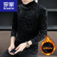 Romon Plus Velvet épaissis de demi-collé de base à col roulé pour le t-shirt à manches longues en velours en or noir pour hommes en automne et hiver intérieur usure t 691 noir m