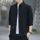 Pierre cardin true pocket pure cotton no iron shirt men's loose version of 7000 sleeve shirt work clothes men's jacket spring and autumn high-quality pure cotton material 7008 (black) 2XL 155Jin [Jin equals 0.5 kg]-175Jin [Jin equals 0.5 kg]