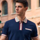Mr. Stoffknopf Retro Polo-Shirt Sommer Neue Männer Revers kurzärmelig College-Stil AT12083 Navy Blue XL (180)