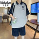 Kaduton 14-jährige Schüler der Junior High School Kurzärmelte T-Shirt 13-jähriger Jungen kurzärmeliger Anzug Big Kinder Polo-Hemd 16 Teenager Anzug 5012 Schwarz (kurzärmelige + Shorts) L (100-120jin [Jin entspricht etwa 0,5 kg]))