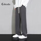 Cebrodz France casual pants men's autumn and winter drape pants loose straight pants men's sweatpants plus velvet trousers black (autumn style) L