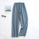 Langsha pyjamas Coton masculin Pure Plaid japonais en liberté de grande taille lavage de coton pantalon à domicile décontracté bleu clair l