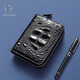 
Oulol crocodile pickup bag new multi-card small handbag genuine leather bag men's light luxury card clip business card bag black belly-hand sewing
