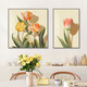 Pintura decorativa del restaurante Nuanju Flower Modern Simple Living Sala Sofá Pintura de pared colgante Nuevo dormitorio Mural T1591 Izquierda 80*80/derecha 60*80cm Film de cristal Marco de metal