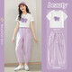 Girls' summer dress fashionable new children's short-sleeved suit summer thin medium-sized children's casual two-piece set 16012 purple + 9889 white 140 CM
