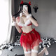 Manyan Red Christmas Set Female Sexy Uniform Clothes Women's Clothes Seduction Pure Pajamas Fat mm Bed 9858 Red Three Points + Cloak + Hand Sleeves *2 + Leg Rings + High-end Women's Battle Robe New Year Stimulating Small Boobs