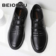 Nordic (BEIOUTU) leather shoes men's business casual leather shoes British lace-up comfortable soft-soled leather shoes 7081 black 40