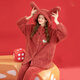 Fenton couple's pajamas autumn and winter hooded double-sided Nanfu foam warm and comfortable set home wear pajamas set Maple leaf red (women's style) 2XL