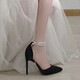 Qiaoyi Spring y Autumn New French Toe Toe Slim High Heels Hada Fairy Style One-Tie Pearl Sandals for Women Black [tamaño 37] (altura del talón 7 cm)