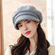 Middle-aged and elderly women's winter octagonal hat women's autumn and winter thickened warm ear protection beret fashionable and versatile Korean style Japanese style black adjustable (54-59cm)