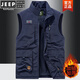 JEEP SPIRIT vest men's 2023 autumn middle-aged and young casual stand collar vest jacket photography horse clip military green JEEP plus velvet 677 2XL suitable 150-165Jin [Jin equals 0.5 kg]