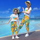 BUBBLE ORANGE summer parent-child suit beach family outfit family of three or four mother and daughter short-sleeved T-shirt beach travel vacation letter white suit/top + pants mother size S (recommended weight 95Jin Jin is equal to 0.5 kg or less)