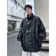Zhidou Lederjacke Herrenherbst und Winter Amerikaner Retro gutaussehende streetähnliche lockere Gelegenheitsmotorradanzug PU Lederjacke WJS-W9274 Black M.