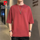 Pierre cardin (pierre cardin) 7-quarter sleeve men's short-sleeved T-shirt 2025 summer new round neck loose fit embroidered mid-sleeved trendy brand ins half-sleeved QD659 burgundy M [90-120Jin [Jin equals 0.5 kg]]