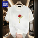 
ROMON short-sleeved T-shirt for men and women couples wear trendy round neck printed T-shirt cotton simple loose versatile half-sleeved top summer black front large picture K1049 single red rose M recommended 100-120 Jin [Jin equals 0.5 kg]