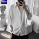 Olamus striped shirt men's short-sleeved summer design niche high-end jacket trendy brand handsome Hong Kong style casual shirt off-white (short-sleeved) M