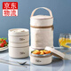 Hushen 304 stainless steel insulated lunch box insulated lunch box student office worker primary school student off-white large * 1 and small * 2 + tableware + bag