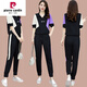 皮尔卡丹（pierre cardin）冰丝休闲时尚套装女2024年夏季新款宽松洋气跑步运动服短袖两件装 (684)黑色 3XL(建议139-150斤)( )