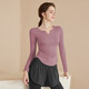 Bo Na Ling yoga wear women's autumn and winter sportswear long-sleeved T-shirt tight quick-drying fitness Pilates training clothes top V-neck waist berry purple M 85-110Jin Jin equals 0.5 kg