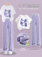mlgt French trendy children's clothing girls suit summer short-sleeved wide-leg pants children's tensile jeans summer two-piece set 15009 purple + 9922 white 170 cm
