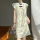 Li Yinu (LISLAVE) 2025 summer new Chinese style cheongsam short-sleeved dress with ladies' temperament loose slim and buckle new Chinese skirt Green JRP692 M