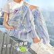 Pitt Pitt Girls Sommerhosen 2025 Neue dünne Weitbeinhose Kinderkühle Hosen Girls's Sommereiseis Mücke Abtriebshosen 15090 Krawattenfarbstoff lila + 9889 Weiß [Set] 150 cm