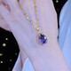 Fat Donglai's same style amethyst pendant necklace for women 2024 new internet celebrity niche jewelry clavicle chain for women purple (regular 40+5cm)