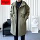 Мужская ветровка средней длины выше колена Kaduton для весны и осени, новый стиль в Гонконге, красивое свободное повседневное длинное пальто, трендовое светло-зеленое, стандартный размер XL (рекомендуемый вес 145-165 Jin Jin равен 0,5 кг)