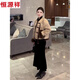 Hengyuanxiang New Chinese Style Light National Style Suit for Women 2025 Winter New Style Super Nice-looking Cotton Jacket Black Fishtail Skirt Two-piece Set Fortune Gold Jacket + Black Skirt Two-piece Set S