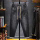 梦园朵夏季牛仔裤男士松紧腰高弹力宽松版型休闲裤男韩版潮流小脚裤长裤 常规 3886黑色 28  90-105