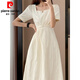 Pierre cardin French retro girl Hepburn style jacquard dress for summer new slim beaded long skirt is easy to wear Black XL [recommended 120-140Jin [Jin equals 0.5 kg]]