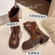 
Fan Xiaoru Western denim short boots for women thick-soled Martin boots 2025 new retro British style single boots versatile travel knight boots brown 36