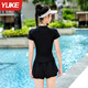 Zailu swimsuit for women conservative split fat girl covers belly and looks slim 2024 new ladies sexy hot spring swimsuit slimming black + PU cap + swimming goggles + ear plugs and nose clip M size recommended weight 85-95 Jin Jin is equal to 0.5 kg