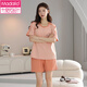 Modal pajamas for women summer pure cotton shorts shorts thin sweet and cute solid color casual cotton women's home clothing set 9855 M