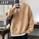 JEEP SPIRIT假两件圆领毛衣男秋冬季菱格提花针织衫青年加厚保暖打底毛线衣 9227黑色 XL 约120-140斤可穿