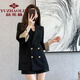 Yu Zhaolin Kleiner Anzug Damen 2023 Frühherbst Neuer Stil Britischer Stil Lose Schlanke High-End-Zweireihige schwarze Anzugjacke mit Wendeärmeln Schwarz (Empfohlener Versand in Sekunden) L (Empfohlen 105-115 Jin Jin entspricht 0,5 kg)
