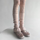 Jiefeitu's new spring and autumn ballet style girl's lace calf socks, versatile pile socks, horn gray leg covers, pink, one size fits all A112