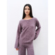 Fu Zhien Half-cooked Winter Dingshe Cashmere Brushed Comfortable Loose Round Neck Sweater Straight Pants Knitted Suit 2024 Iris Color-Top S