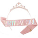 Dai Yan Pink Happy Birthday Shoulder Strap Crown Little Princess Coming of Age Ceremony Headband High-end Photo Wedding Ceremony with Sparkling Diamond Crown + Symphony Shoulder Strap