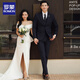 ROMON suit male groom wedding formal suit three-piece business casual dress British style stretch slim dark gray top + pants 46/S 85-95Jin Jin equals 0.5 kg to wear