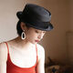 Gongbaicao elegant top hat French flat top hat spring and summer concave top rolled straw hat women's sun hat black hat 55-58cm adjustable