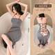 Robe feimu croisée avec des sous-vêtements sexy sans dos passionnés et sexy sans tentation soyeuse 6624 gris [robe + t-pants] toute taille