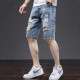 衣然呈品美式潮牌夏季新款牛仔短裤男直筒宽松休闲百搭中裤破洞五分裤子男 【两件装】6027蓝色+6189蓝色 28【建议80-90斤】