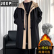 JEEP SPIRIT windbreaker boys spring and autumn hooded mid-length men's loose casual over-the-knee coat winter cotton thickened coat black 996-cotton S 90-100Jin Jin equals 0.5 kg