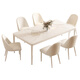 Paschaman Esstisch französischer Creme Stil Steinpanorama Esstisch und Stuhlkombination einfaches Wohnzimmer kleiner rechteckiger Esstisch 1043y [Creme Weiß] 1047p# Caterpillar Essstuhl Sechs Kombination