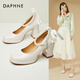 Daphne French thick heel single shoes women's bridesmaid Mary Jane shoes temperament high heels evening shoes 4623404078 beige 37