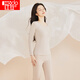 Red bean underwear for women in autumn clothes and trousers solid color cotton ammonia round neck thin thermal underwear set oat color 165