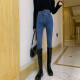 Hundred-yuan pants industry high-waisted velvet jeans for women, thickened, warm, stretchy, slim, winter simple, versatile, pencil pants for small feet, women's retro blue M recommendations (100-115Jin [Jin equals 0.5 kg])
