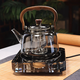 Full-length heat-resistant glass teapot, wooden handle and handle, steaming all-in-one, light luxury high-end electric ceramic stove tea maker, making tea around the stove, wood grain handle and handle kettle ash + Fuxitang silent pottery stove